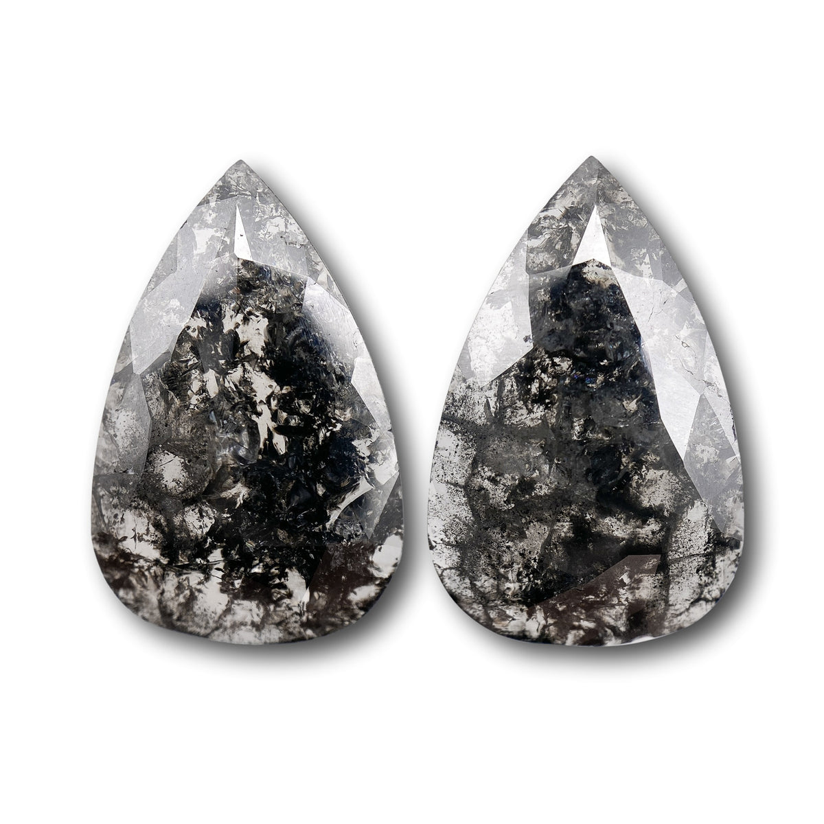 7.56cttw | Salt & Pepper Pear Shape Rose Cut Diamond Matched Pair