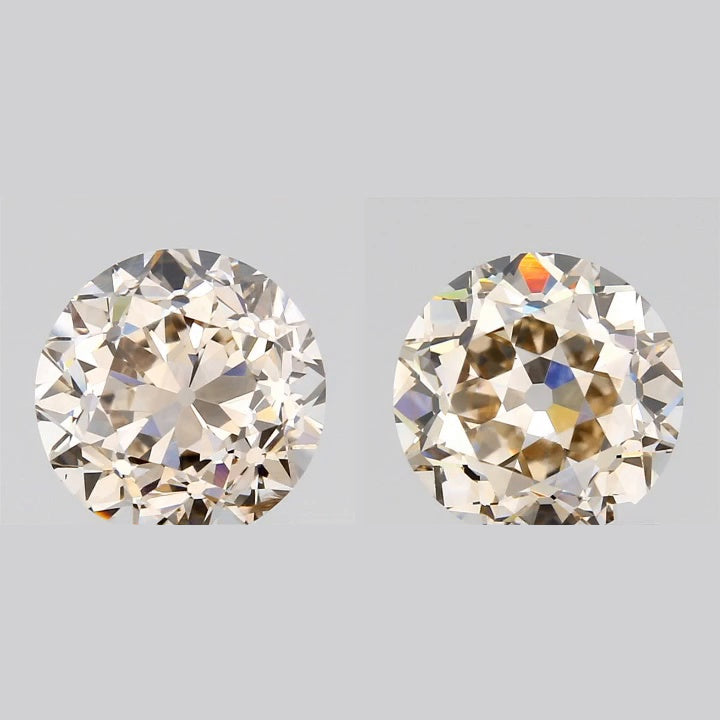 2.52cttw | Light Brown VVS Round Shape Old European Cut Diamond Matched Pair