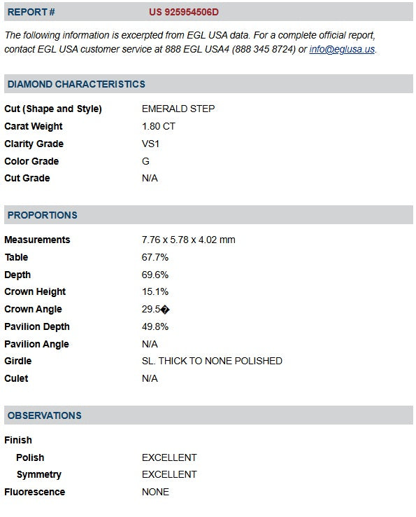 1.80ct | G/VS1 Emerald Shape Brilliant Cut Diamond (EGL USA) - Modern Rustic Diamond