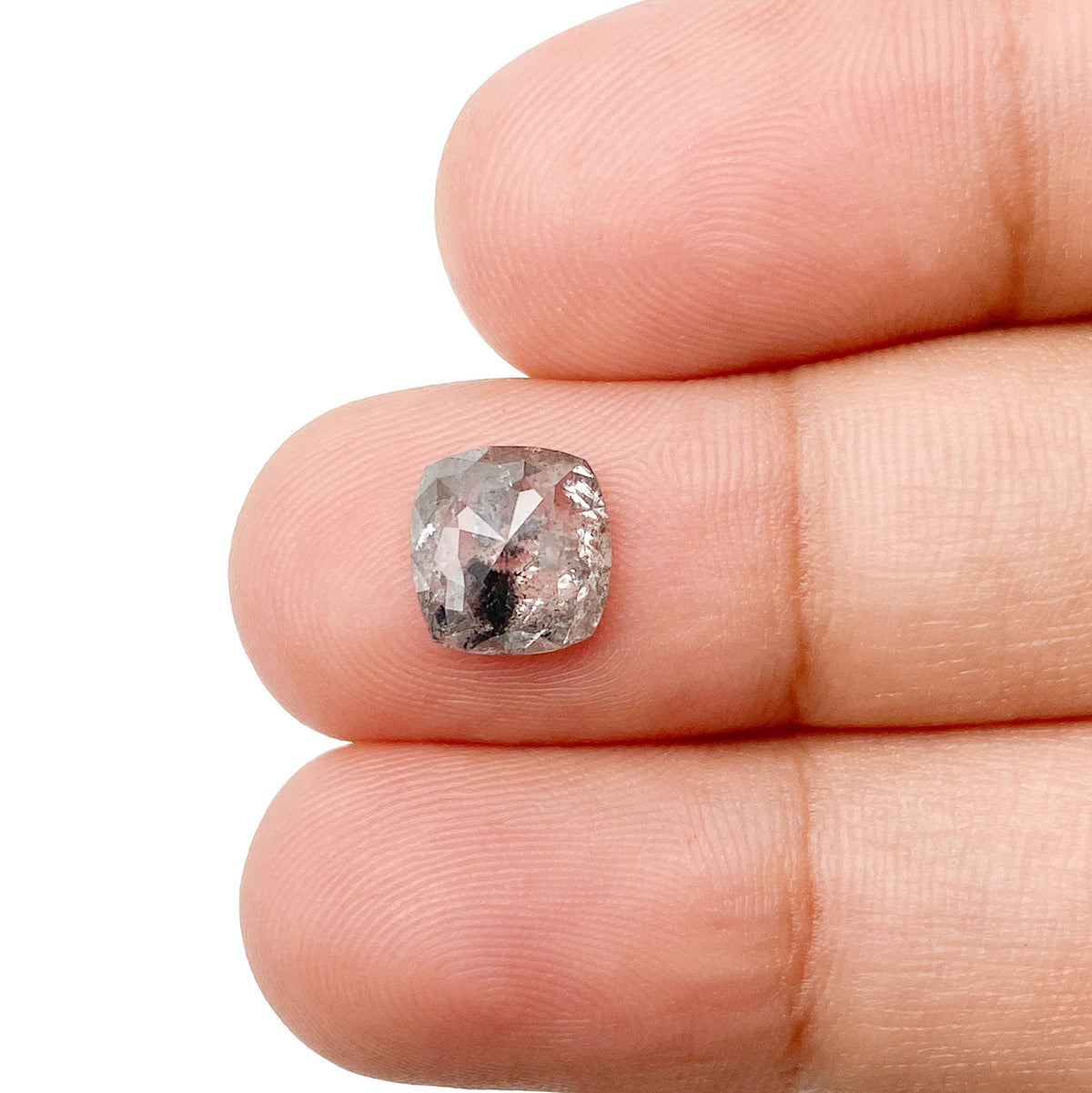 1.80ct | Salt & Pepper Cushion Shape Rose Cut Diamond - Modern Rustic Diamond