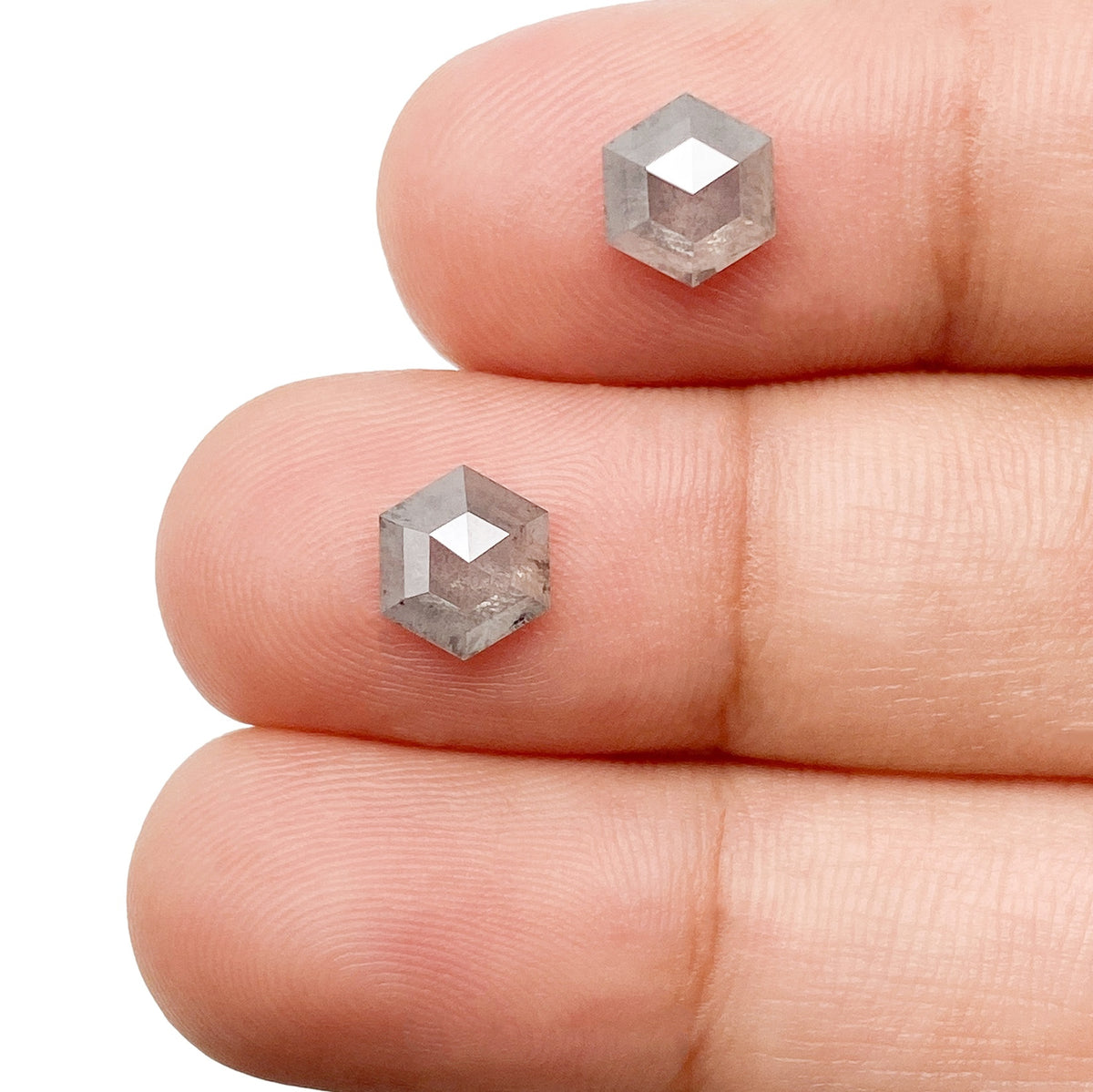 1.80cttw | Rustic  Hexagon Shape Rose Cut Diamond Matched Pair - Modern Rustic Diamond