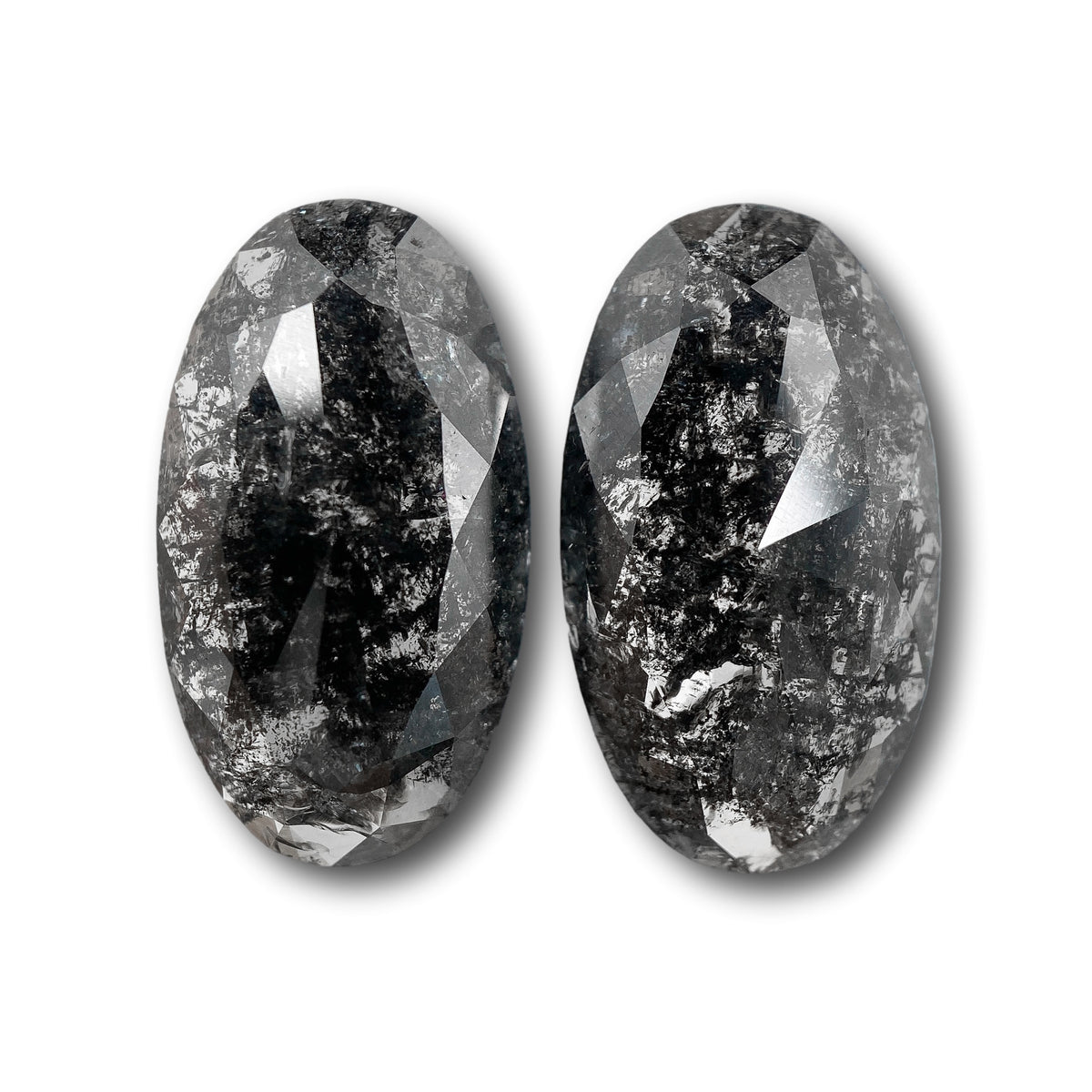 5.98cttw | Salt & Pepper Oval Shape Rose Cut Diamond Matched Pair
