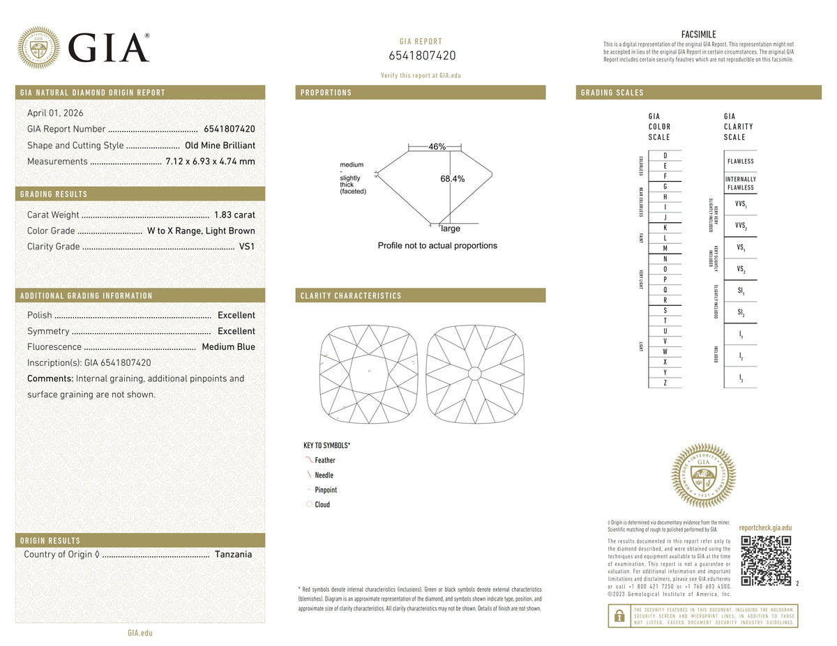 1.83ct | W-X/VS1 Cushion Shape Old Mine Cut Diamond (GIA) - Modern Rustic Diamond