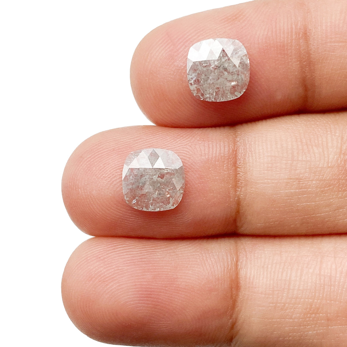 1.84cttw | Salt & Pepper Cushion Shape Rose Cut Diamond Matched Pair - Modern Rustic Diamond