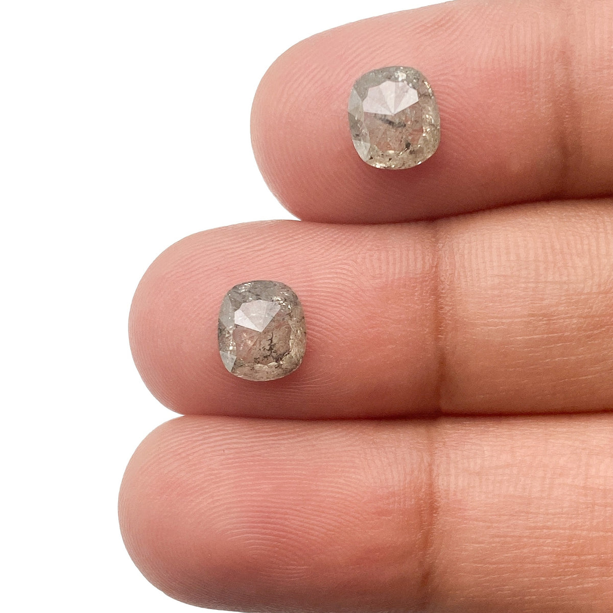 1.85cttw | Salt & Pepper Cushion Shape Rose Cut Diamond Matched Pair - Modern Rustic Diamond