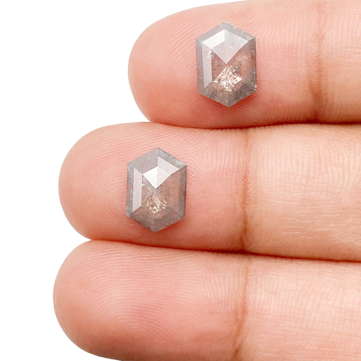 1.85cttw | Rustic Hexagon Shape Rose Cut Diamond Matched Pair - Modern Rustic Diamond