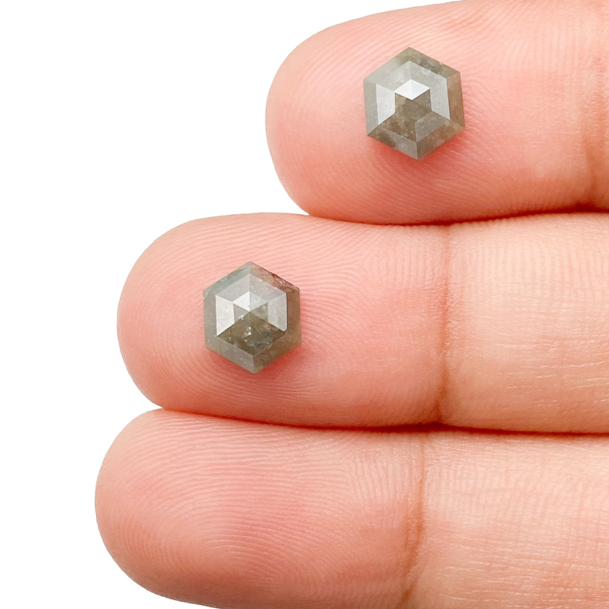 1.87cttw | Rustic  Hexagon Shape Rose Cut Diamond Matched Pair - Modern Rustic Diamond