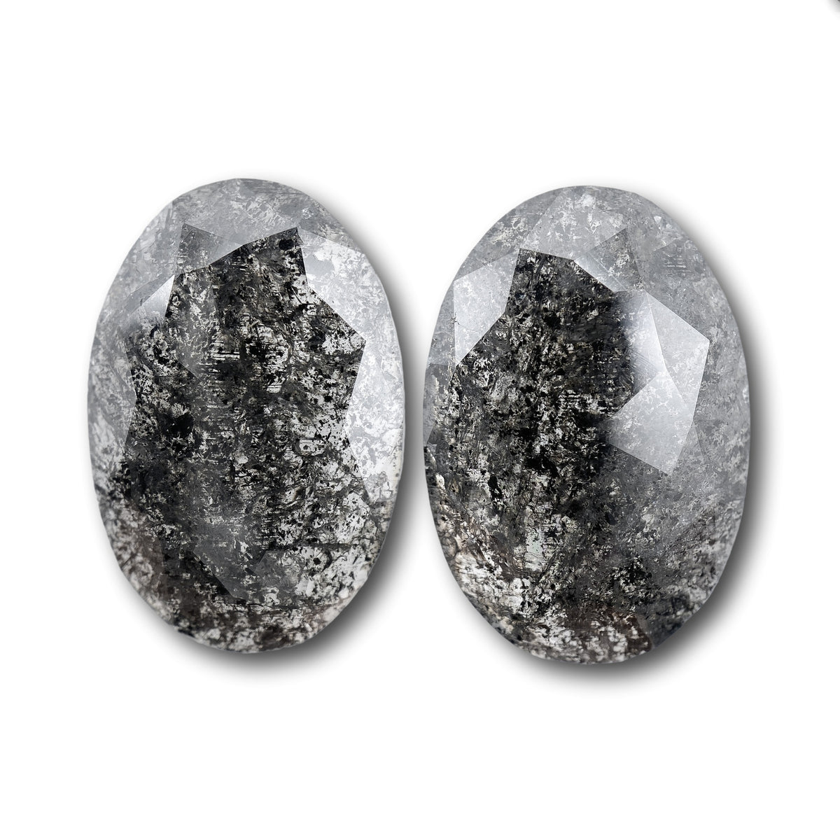 8.55cttw | Salt & Pepper Oval Shape Rose Cut Diamond Matched Pair