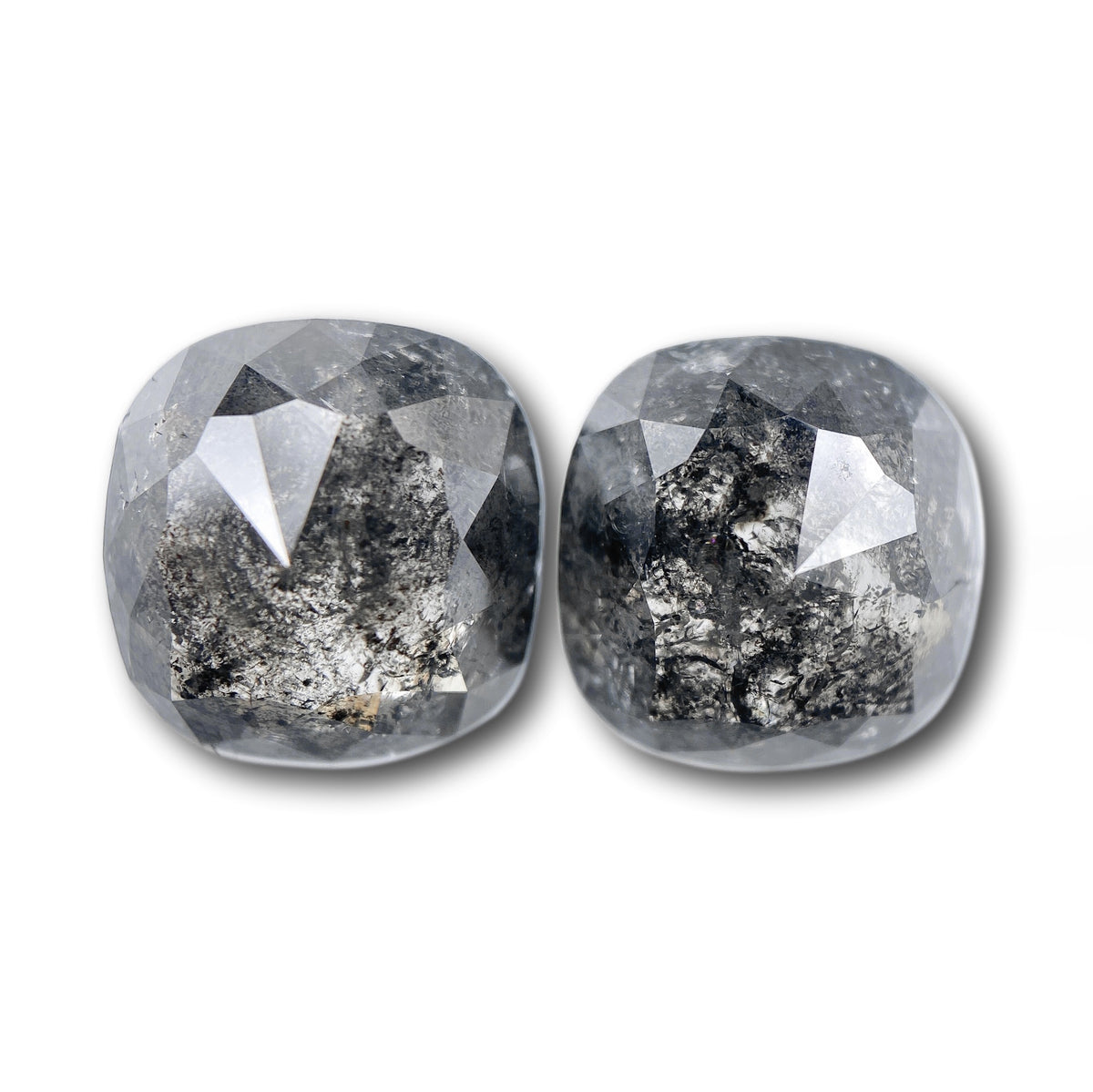 7.21cttw | Salt & Pepper Cushion Shape Rose Cut Diamond Matched Pair