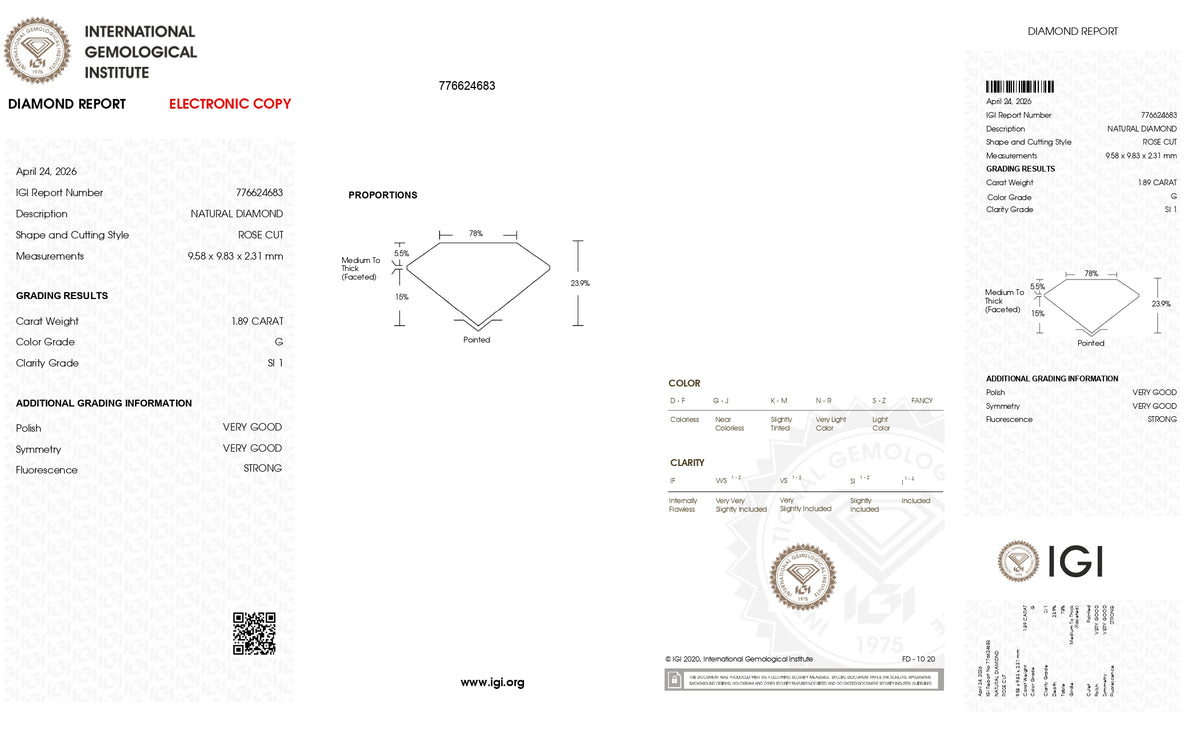 1.89ct | G/SI1 Round Shape Rose Cut Diamond (IGI) - Modern Rustic Diamond