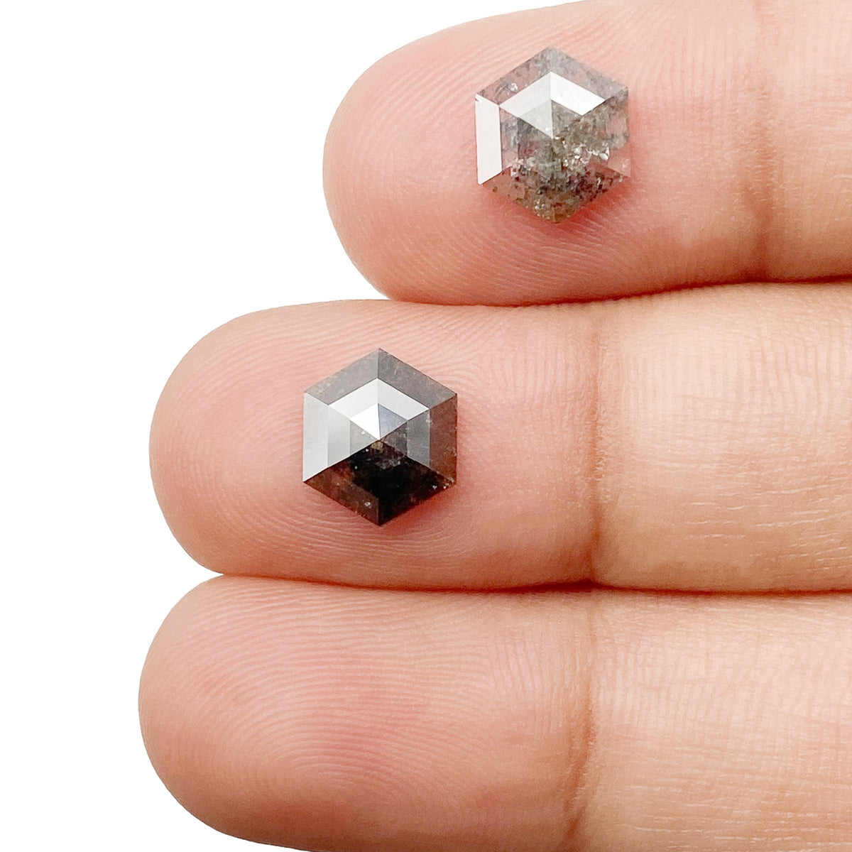 1.89cttw | Rustic  Hexagon Shape Rose Cut Diamond Matched Pair - Modern Rustic Diamond