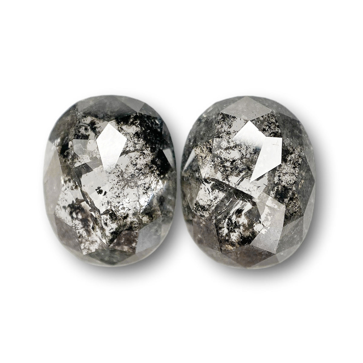 4.38cttw | Salt & Pepper Oval Shape Rose Cut Diamond Matched Pair
