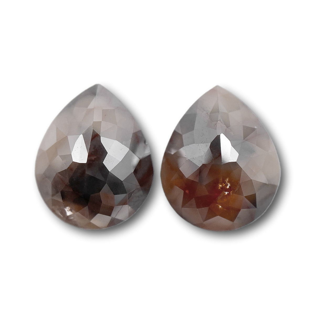 5.32cttw | Salt & Pepper Pear Shape Rose Cut Diamond Matched Pair