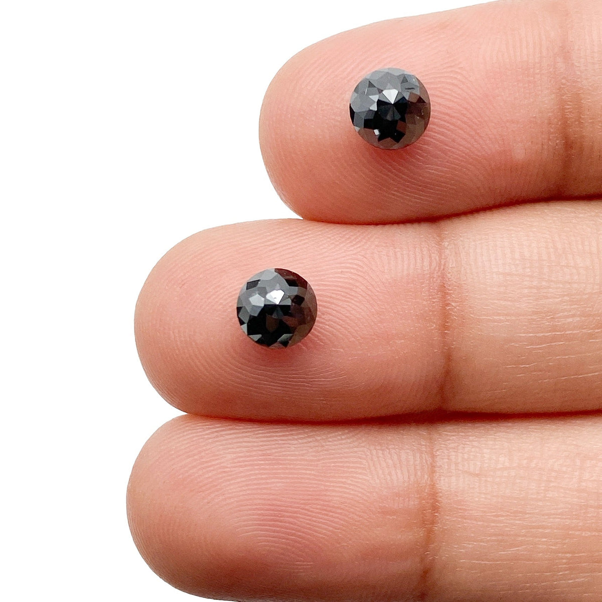 1.91cttw | Black Round Shape Rose Cut Diamond Matched Pair-Modern Rustic Diamond