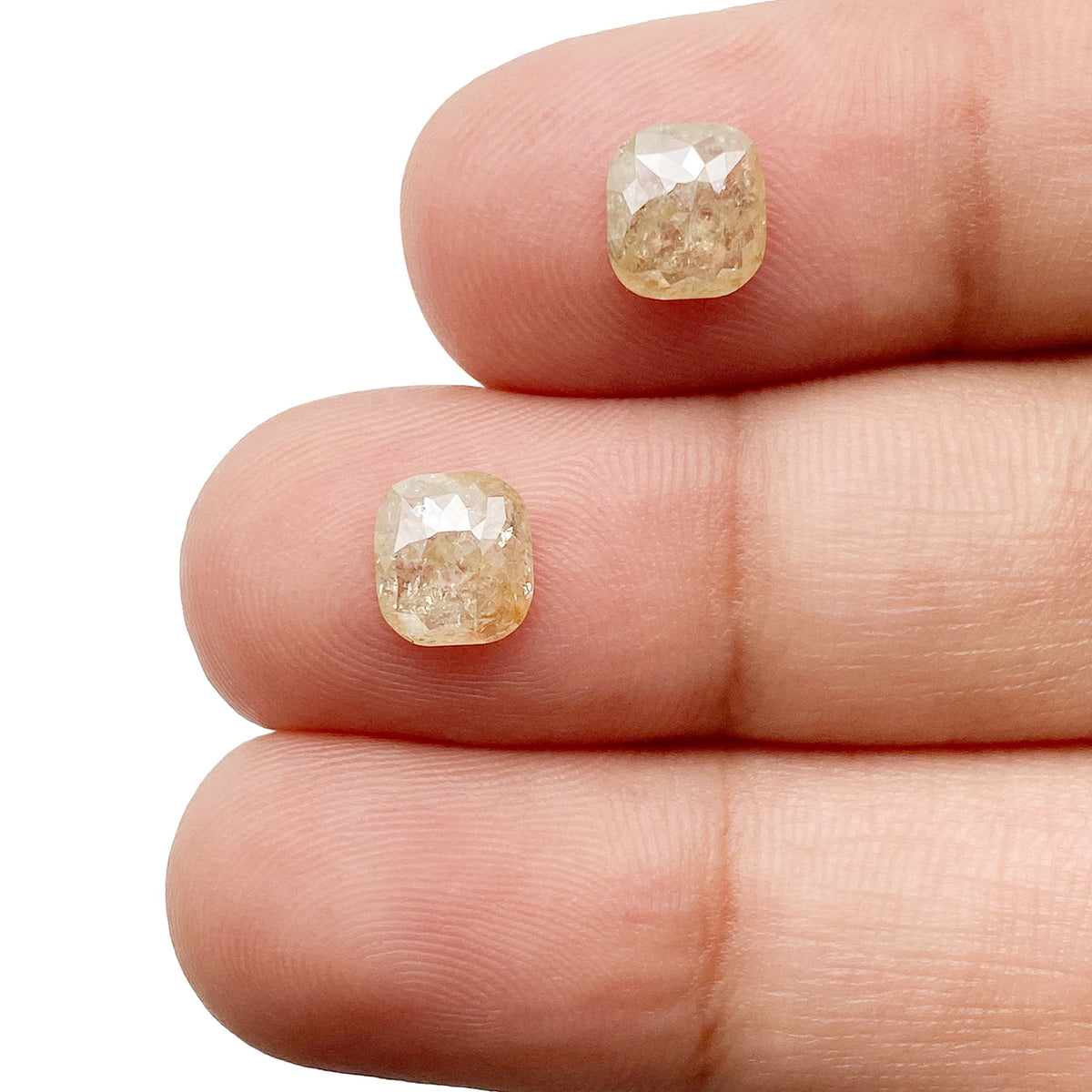 1.92cttw | Salt & Pepper Cushion Shape Rose Cut Diamond Matched Pair - Modern Rustic Diamond