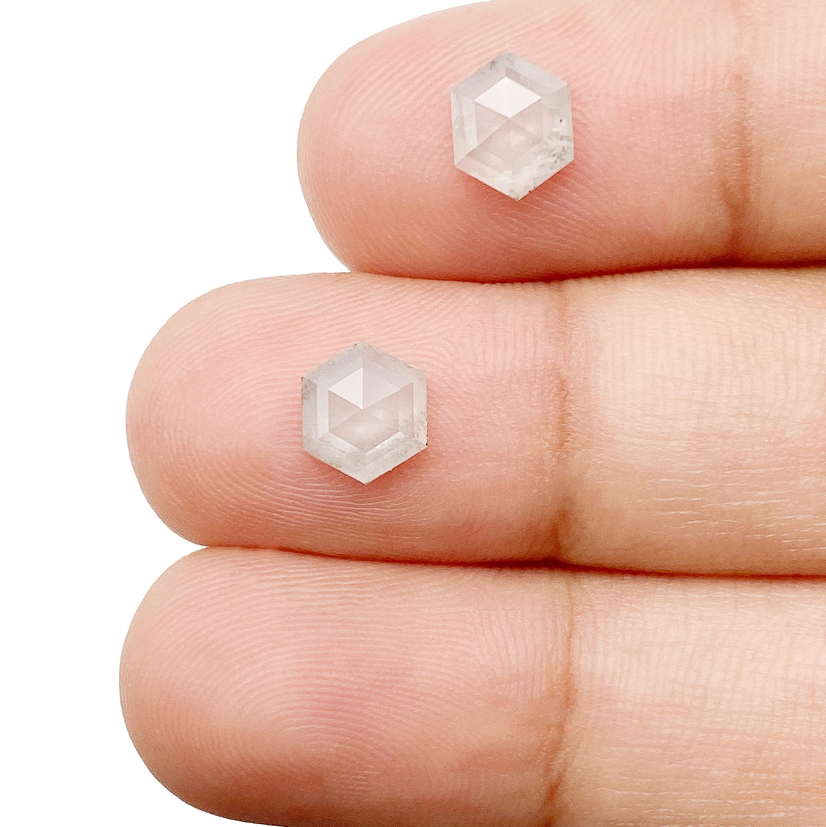 1.92cttw | Rustic Hexagon Shape Rose Cut Diamond Matched Pair - Modern Rustic Diamond