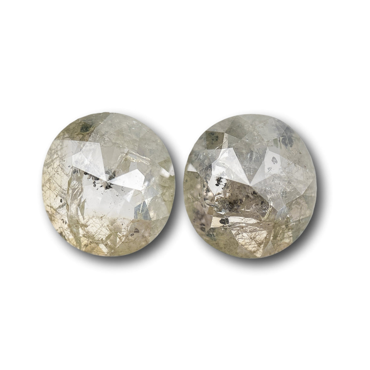 4.09cttw | Salt & Pepper Oval Shape Rose Cut Diamond Matched Pair