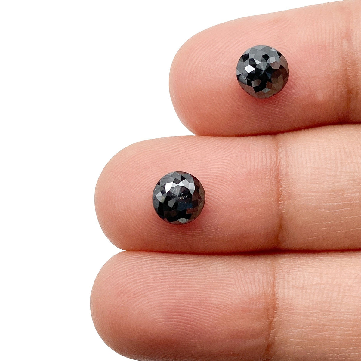 1.98cttw | Black Round Shape Rose Cut Diamond Matched Pair-Modern Rustic Diamond