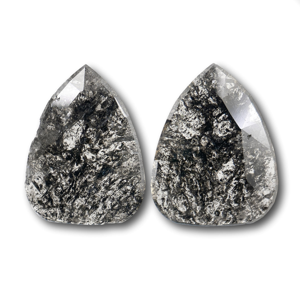 5.03cttw | Salt & Pepper Pear Shape Rose Cut Diamond Matched Pair