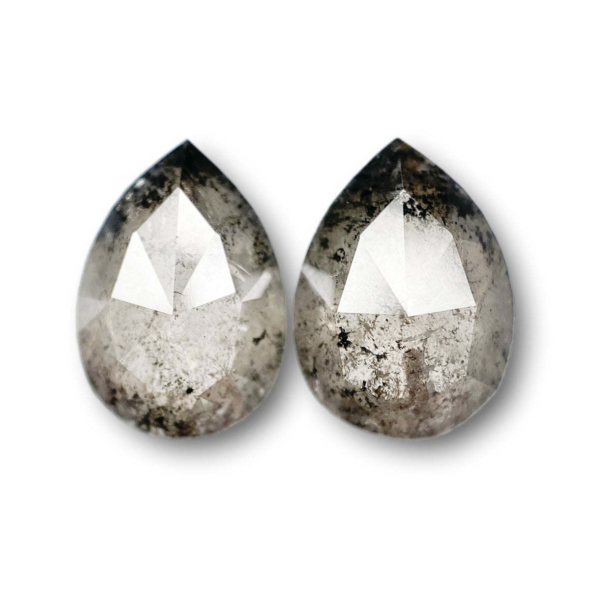 4.68cttw | Salt & Pepper Pear Shape Rose Cut Diamond Matched Pair