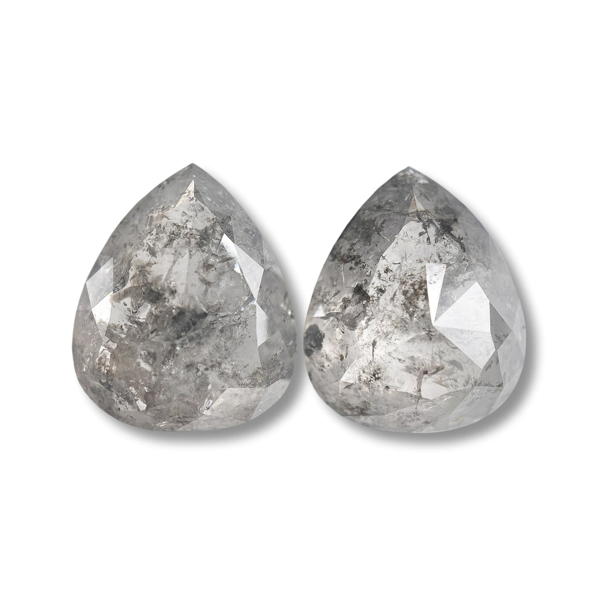 6.44cttw | Salt & Pepper Pear Shape Rose Cut Diamond Matched Pair
