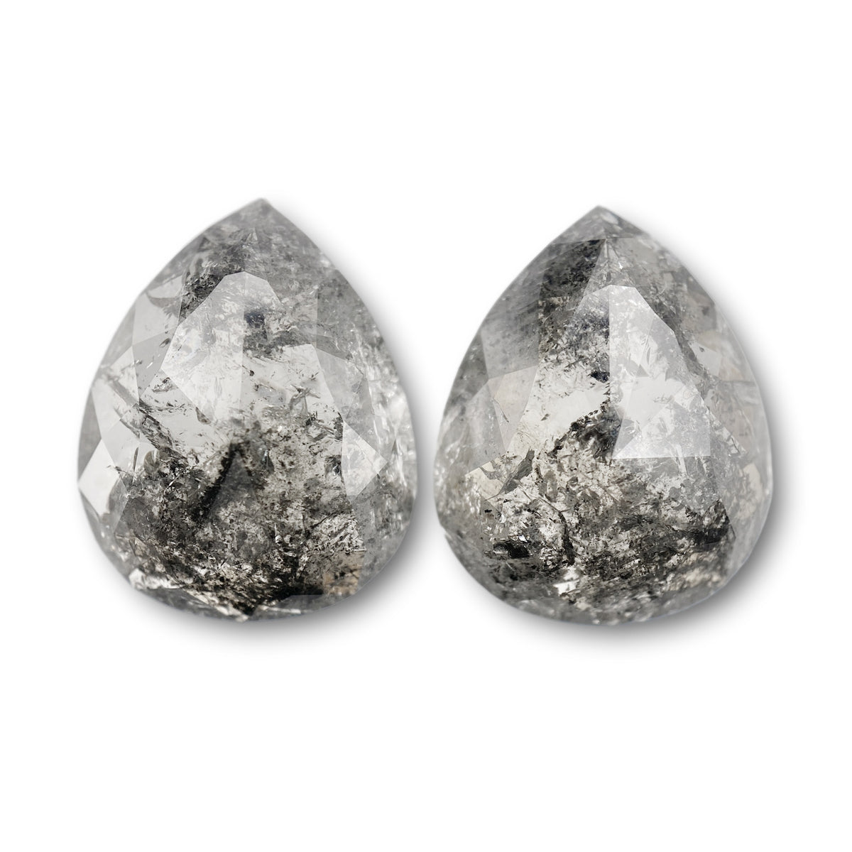 10.96cttw | Salt & Pepper Pear Shape Rose Cut Diamond Matched Pair