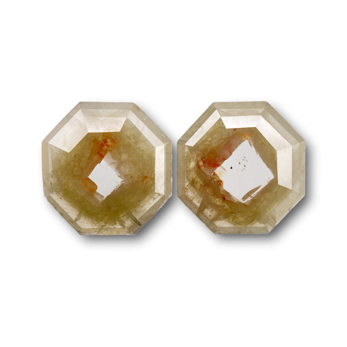 3.33cttw | Rustic Reddish Green Octagonal Shape Rose Cut Diamond Matched Pair