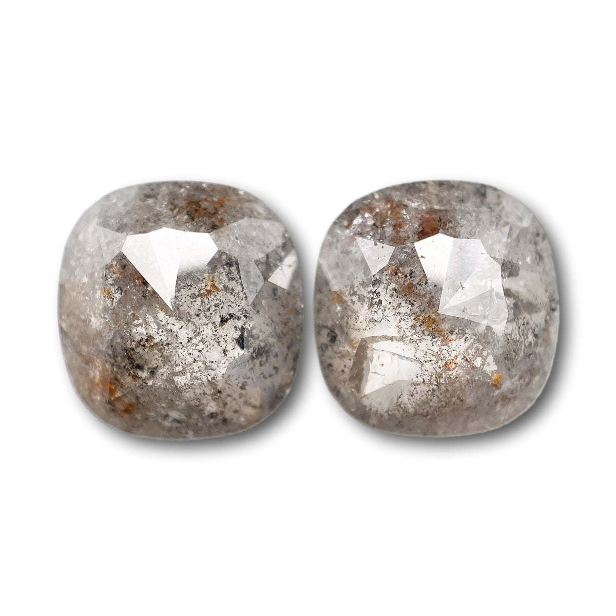 8.74cttw | Salt & Pepper Cushion Shape Rose Cut Diamond Matched Pair