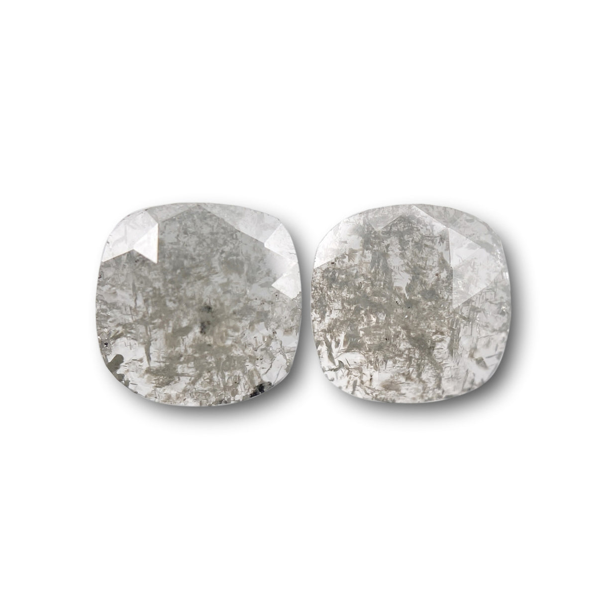 1.84cttw | Salt & Pepper Cushion Shape Rose Cut Diamond Matched Pair