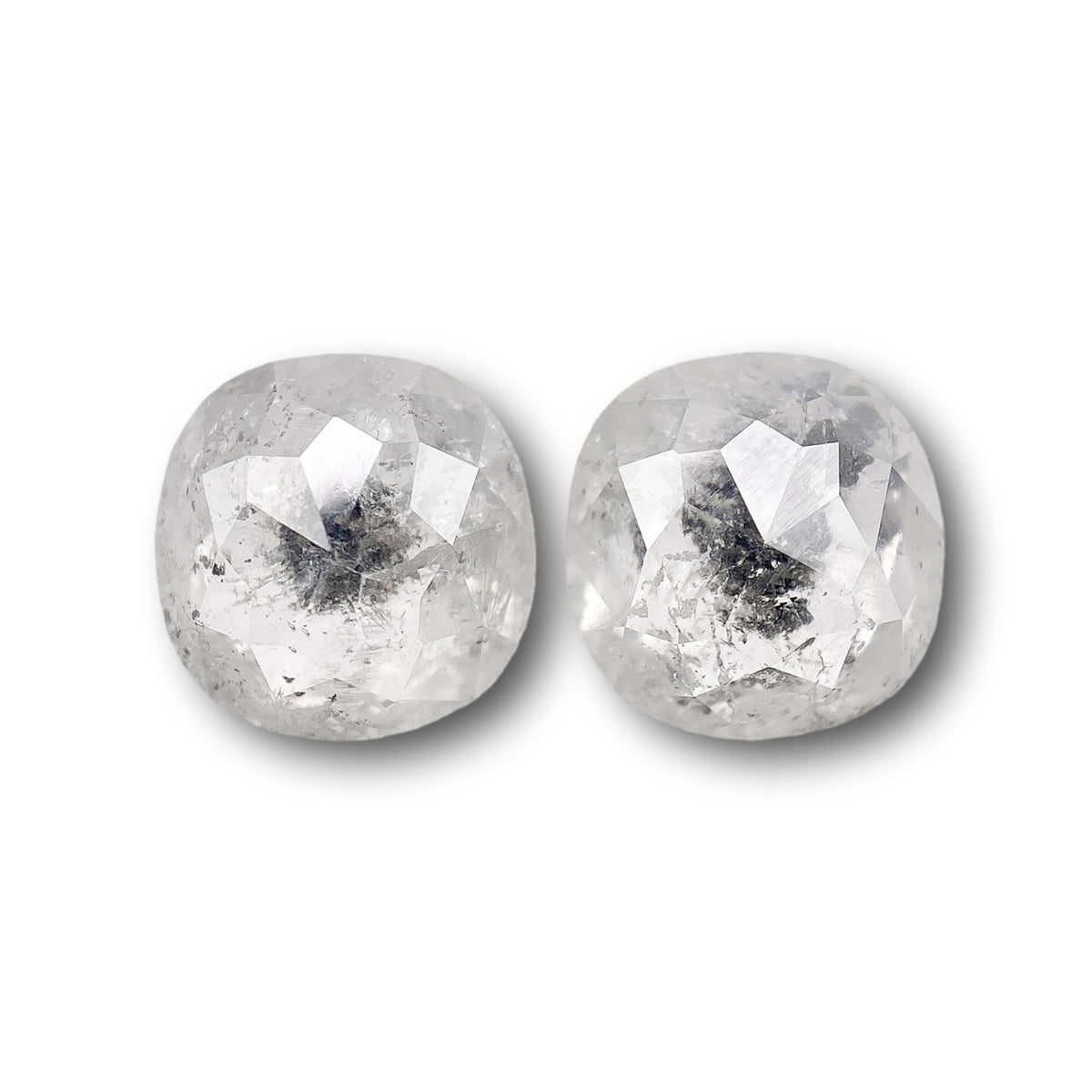 2.36cttw | Salt & Pepper Cushion Shape Rose Cut Diamond Matched Pair