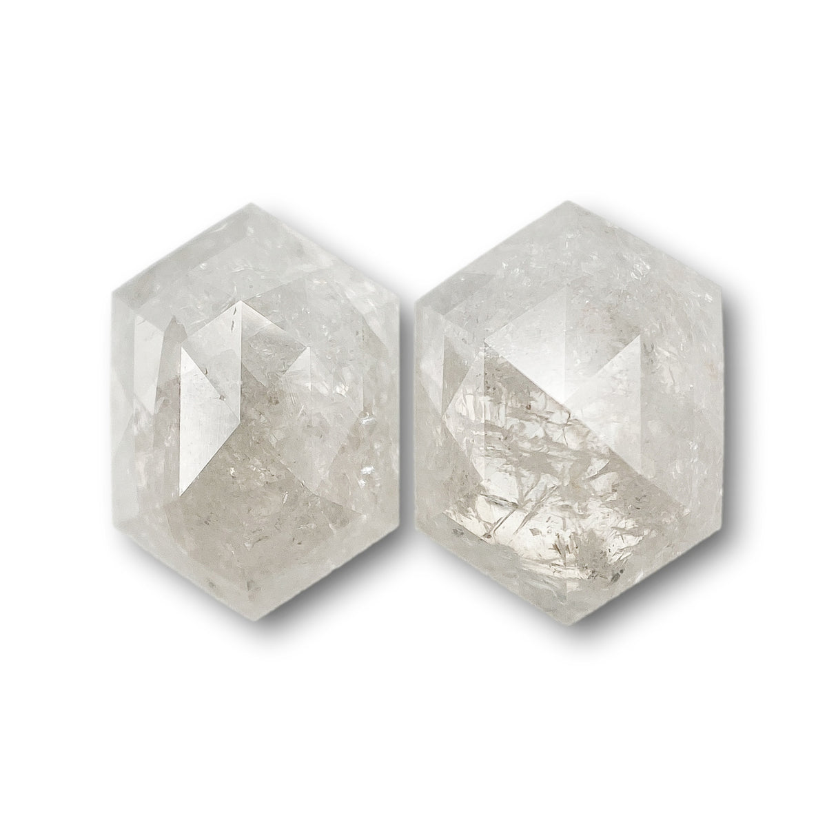 3.38cttw | Salt & Pepper Hexagon Shape Rose Cut Diamond Matched Pair
