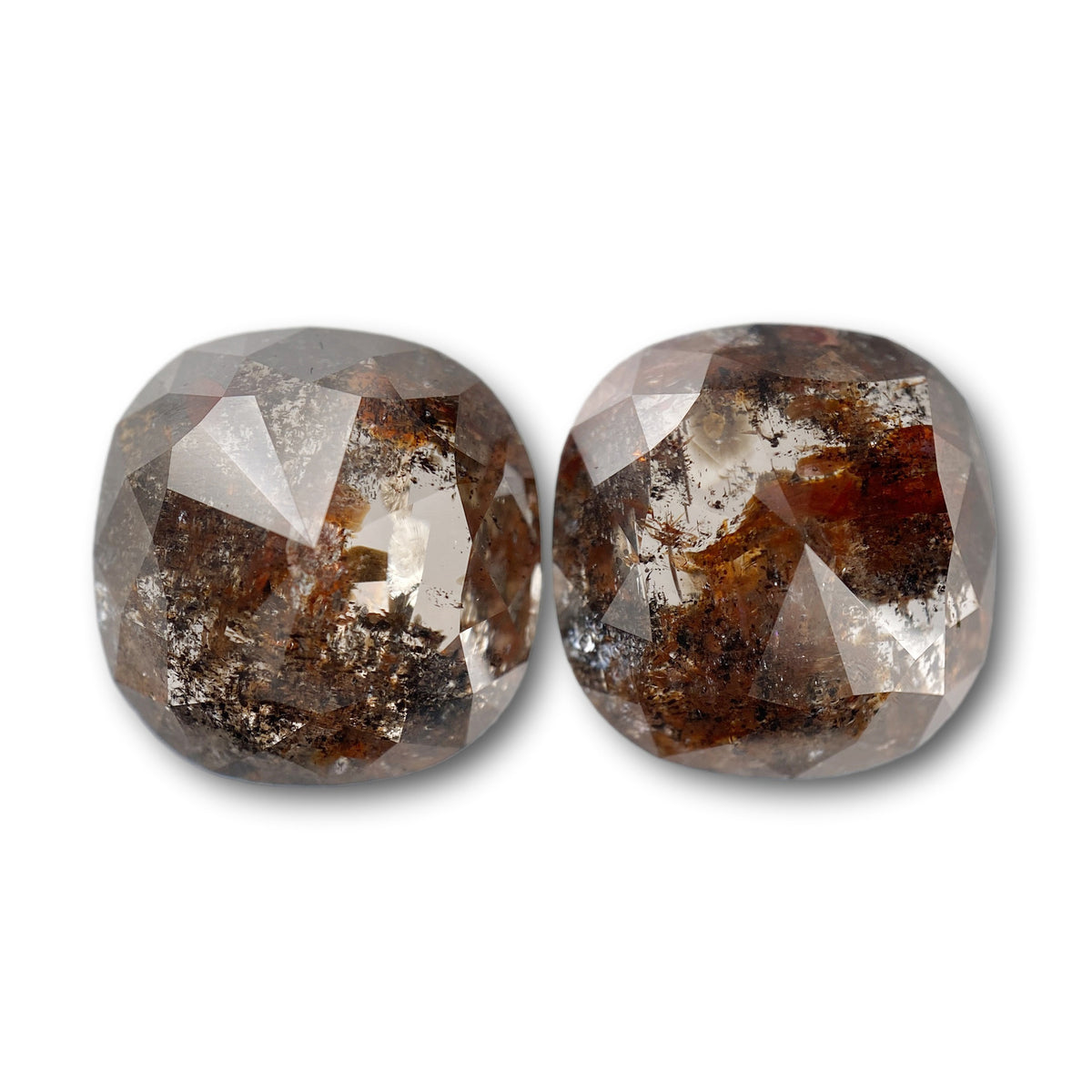 16.34cttw | Salt & Pepper Cushion Shape Rose Cut Diamond Matched Pair