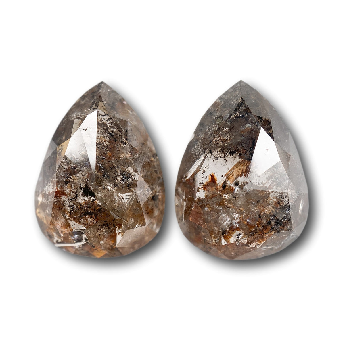 8.25cttw | Salt & Pepper Pear Shape Rose Cut Diamond Matched Pair