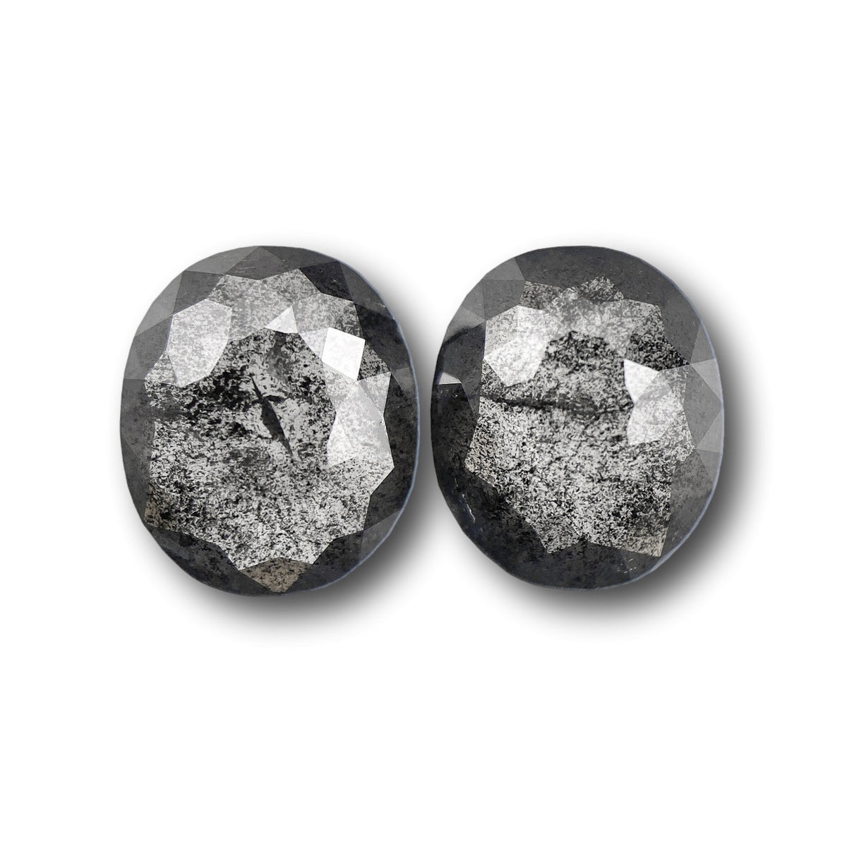 2.86cttw | Salt & Pepper Oval Shape Rose Cut Diamond Matched Pair