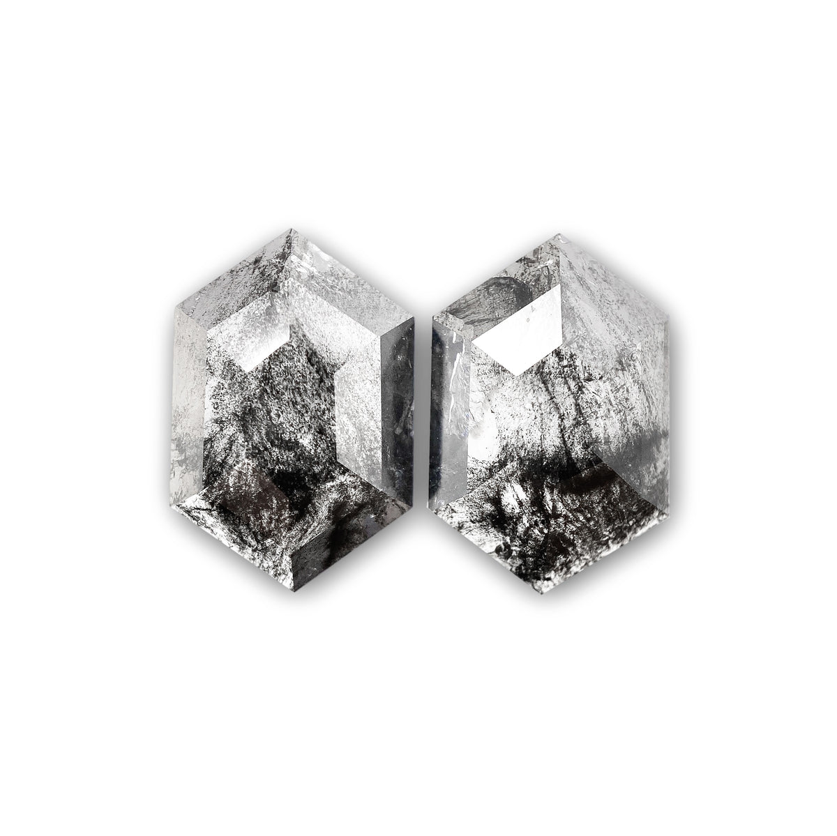 3.69cttw | Rustic Hexagon Shape Rose Cut Diamond Matched Pair - Modern Rustic Diamond
