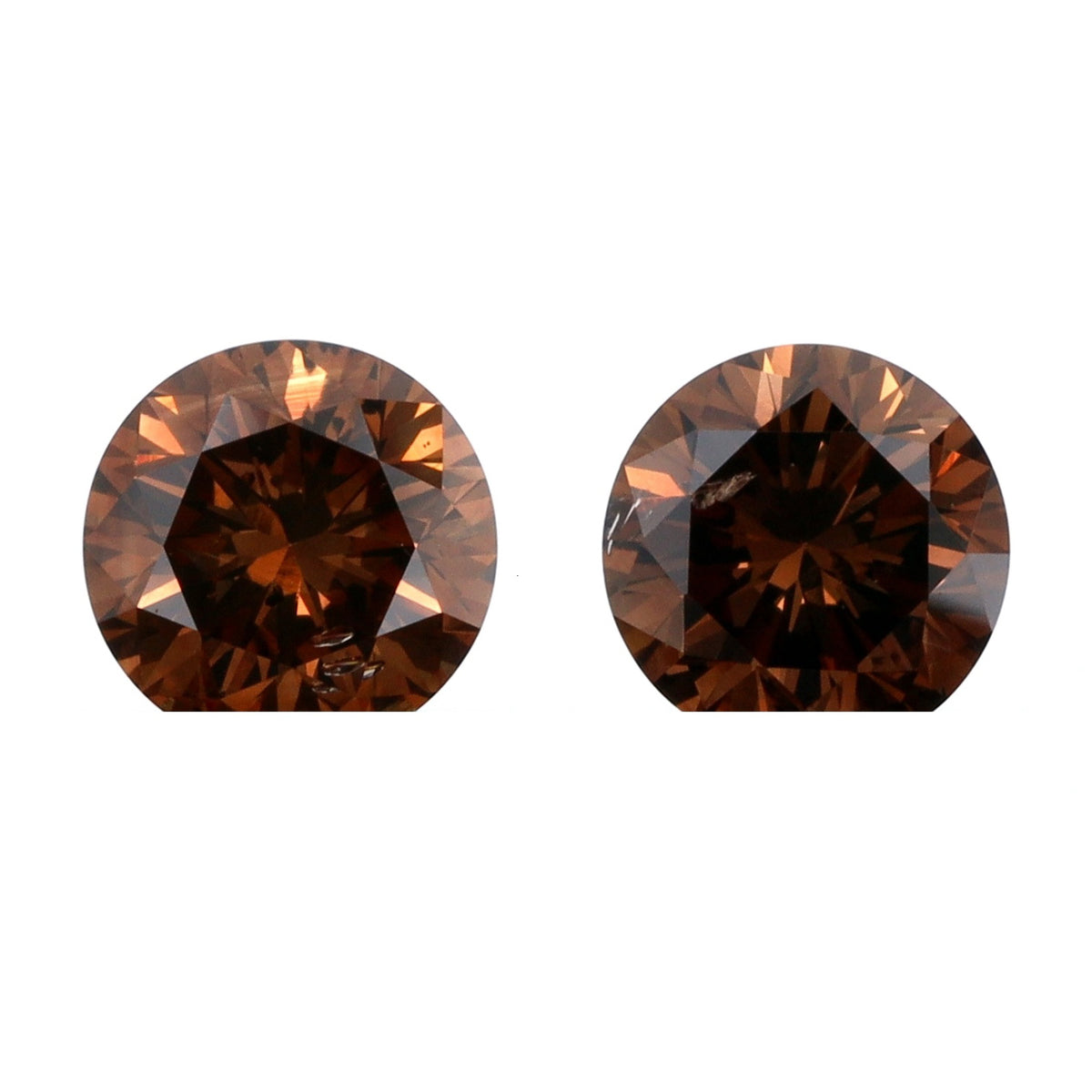 0.62cttw | Cognac VS-SI Round Shape Brilliant Cut Diamond Matched Pair - Modern Rustic Diamond
