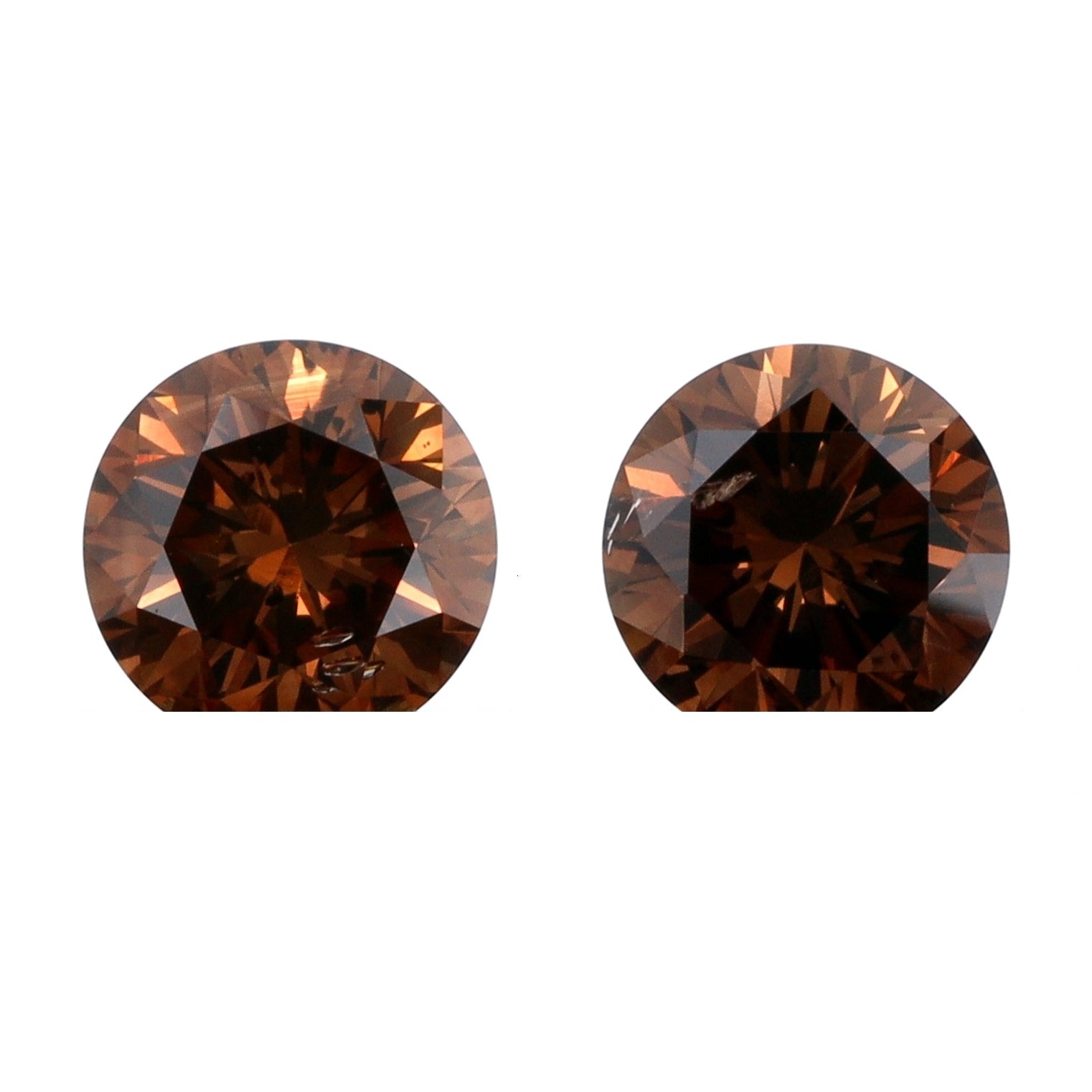 0.62cttw | Cognac VS-SI Round Shape Brilliant Cut Diamond Matched Pair - Modern Rustic Diamond