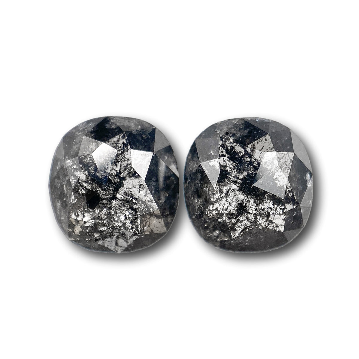 2.13cttw | Salt & Pepper Cushion Shape Rose Cut Diamond Matched Pair