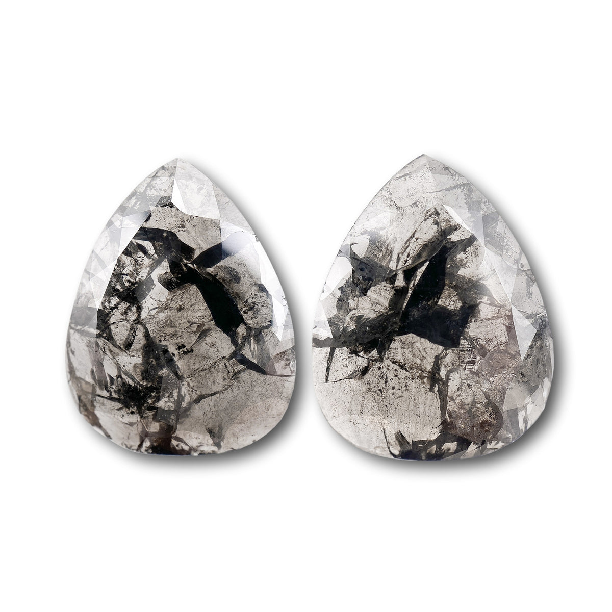 8.24cttw | Salt & Pepper Pear Shape Rose Cut Diamond Matched Pair