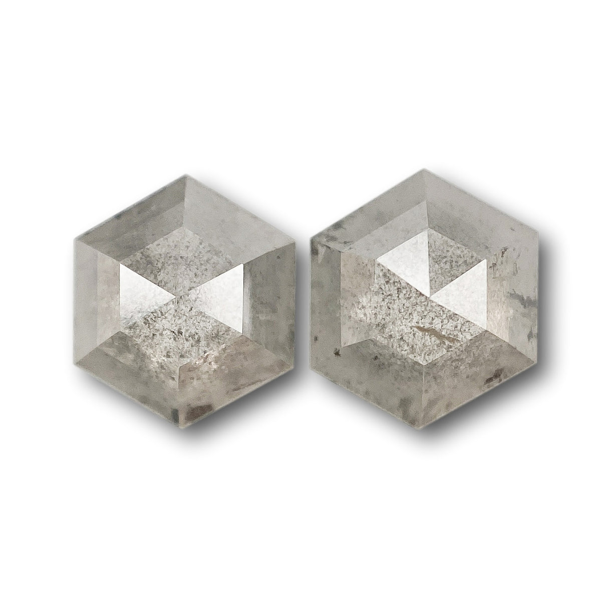 1.80cttw | Salt & Pepper Hexagon Shape Rose Cut Diamond Matched Pair