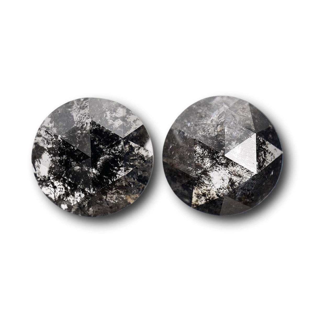 3.88cttw | Salt & Pepper Round Shape Rose Cut Diamond Matched Pair