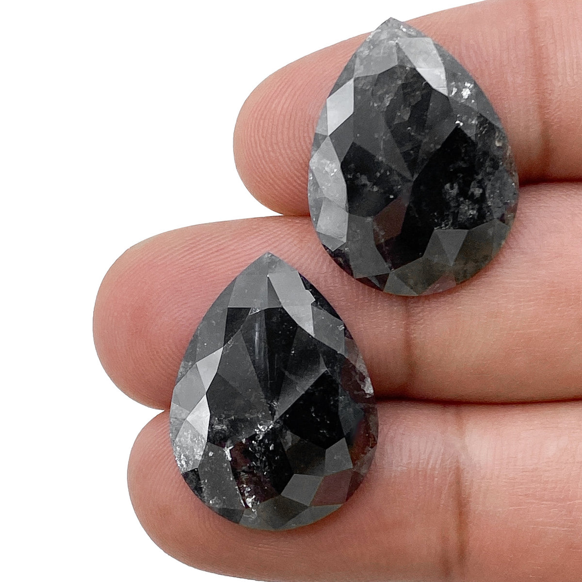 27.38cttw | Rustic  Pear Shape Rose Cut Diamond Matched Pair - Modern Rustic Diamond