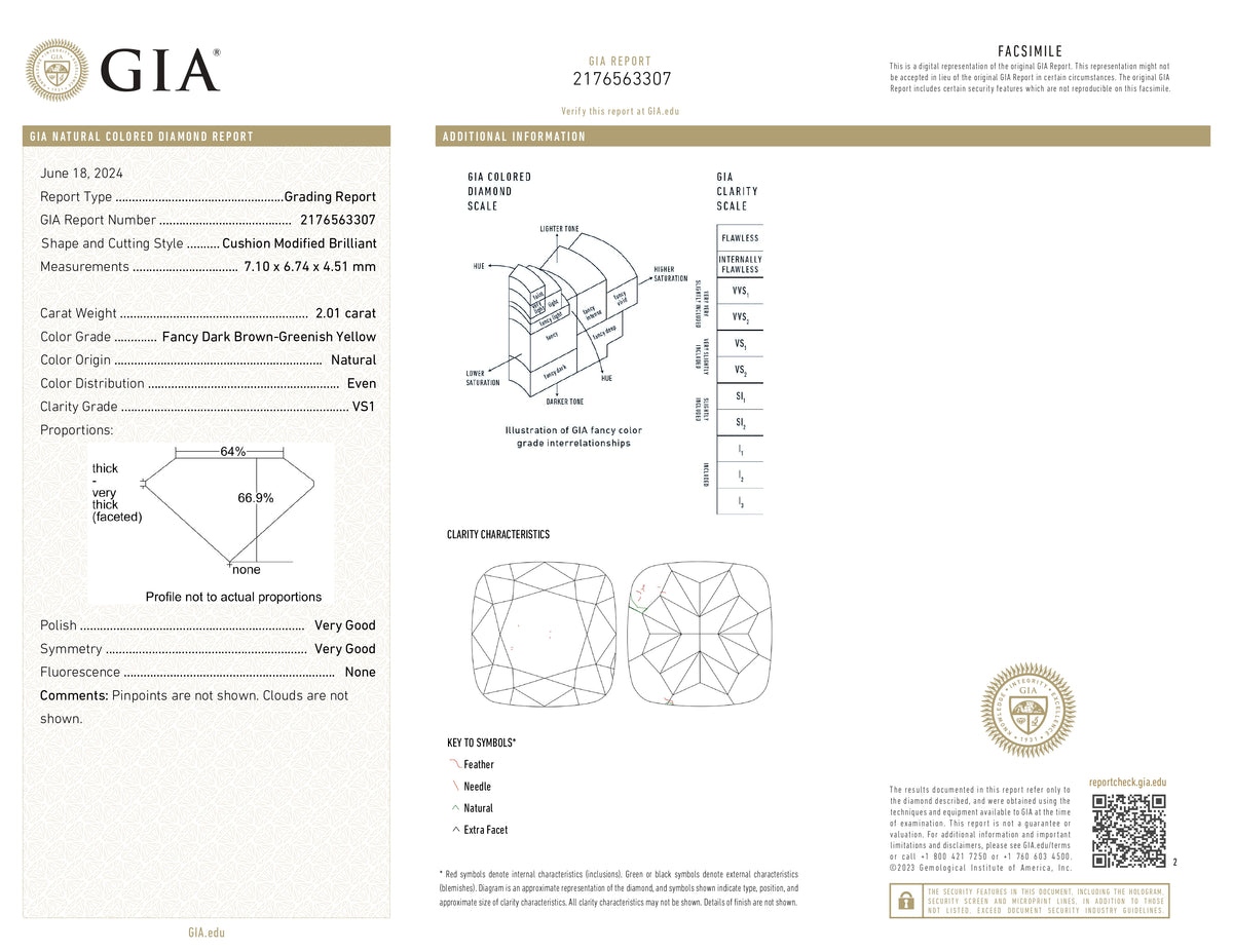 2.01ct | Fancy Dark Brown-Greenish Yellow VS1 Cushion Shape Brilliant Cut Diamond (GIA)