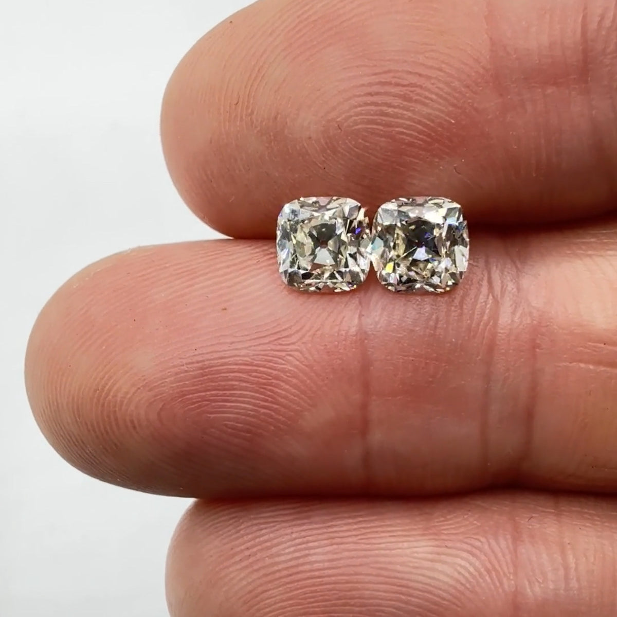 2.01cttw | L VS1-VVS2 Cushion Shape Old Mine Cut Diamond Matched Pair (GIA) - Modern Rustic Diamond