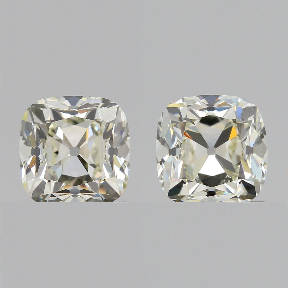 2.01cttw | L VS1-VVS2 Cushion Shape Old Mine Cut Diamond Matched Pair (GIA) - Modern Rustic Diamond