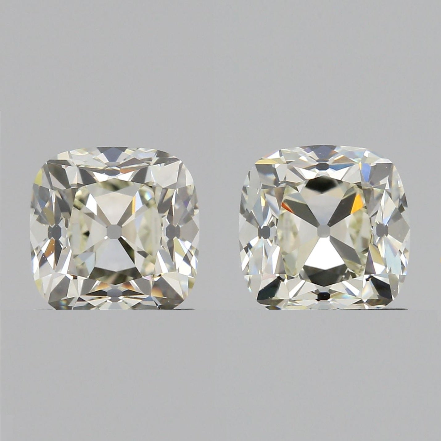 2.01cttw | L VS1-VVS2 Cushion Shape Old Mine Cut Diamond Matched Pair (GIA) - Modern Rustic Diamond