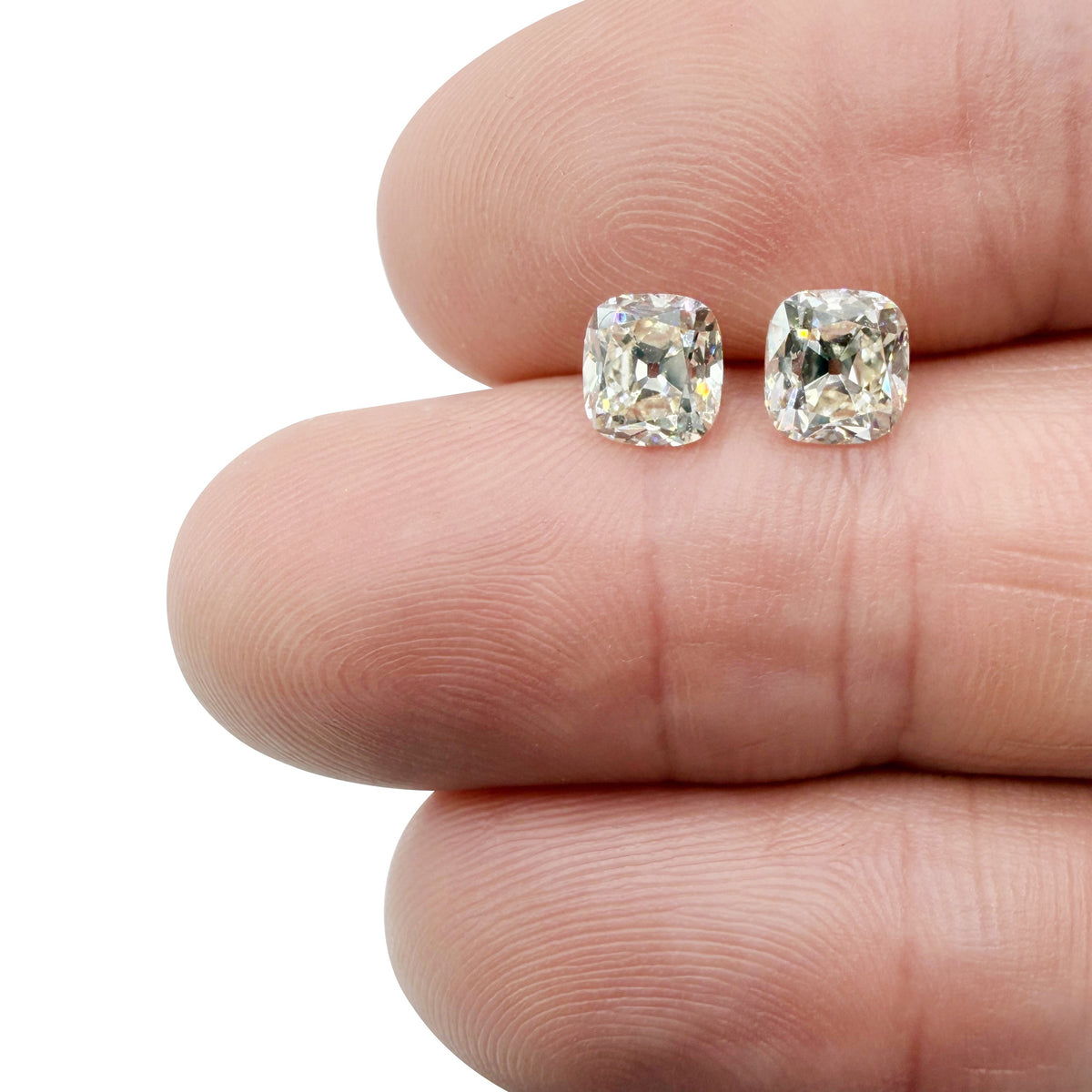 2.01cttw | M VS2 Cushion Shape Old Mine Cut Diamond Matched Pair (GIA) - Modern Rustic Diamond