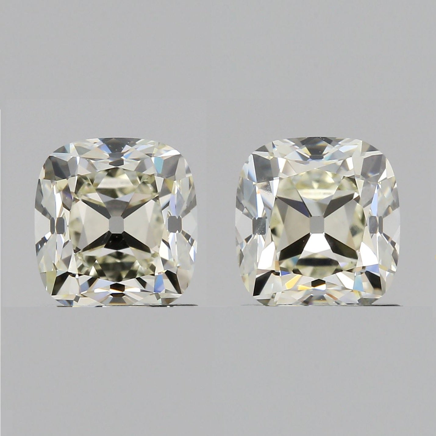 2.01cttw | M VS2 Cushion Shape Old Mine Cut Diamond Matched Pair (GIA) - Modern Rustic Diamond