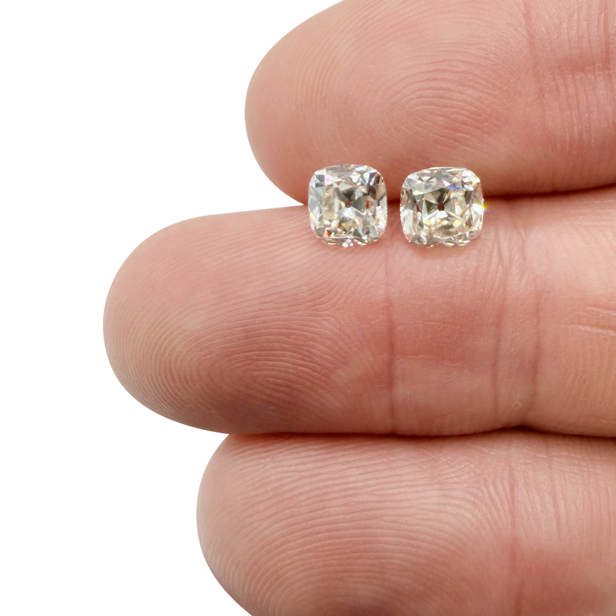 2.01cttw | M VVS2 Cushion Shape Old Mine Cut Diamond Matched Pair (GIA) - Modern Rustic Diamond