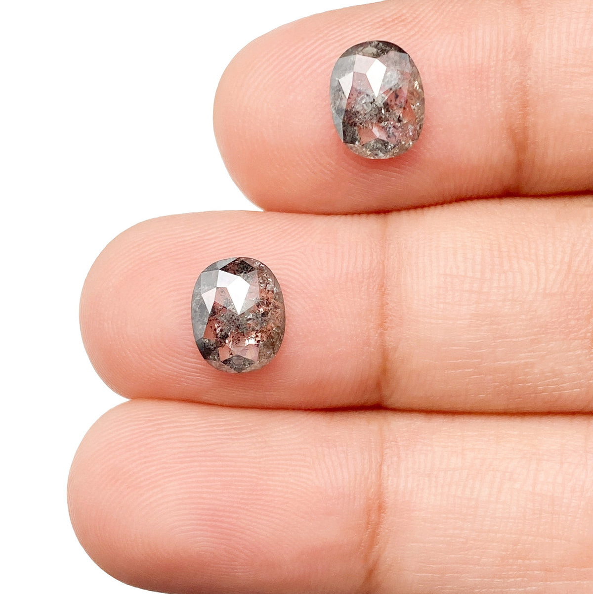 2.02cttw | Rustic Oval Shape Rose Cut Diamond Matched Pair - Modern Rustic Diamond